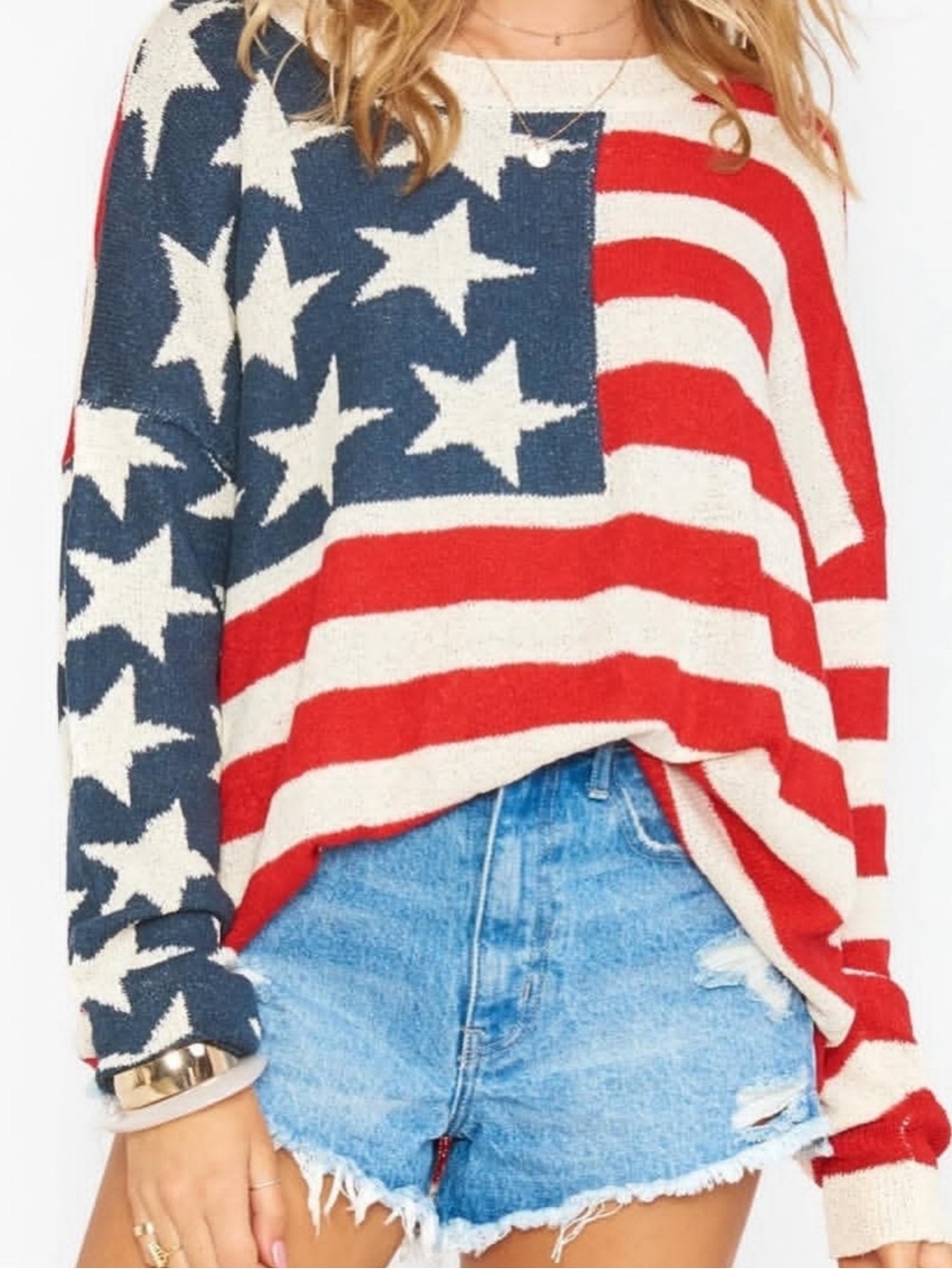Brand New Show Me Your Mumu Woodsy American Flag Knit Sweater in Xsmall